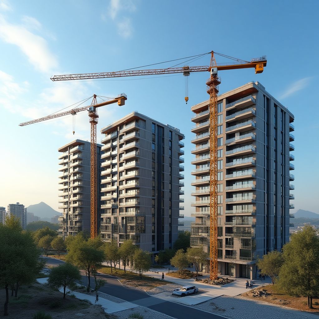 Construction site modern apartment building development progress Alanya
